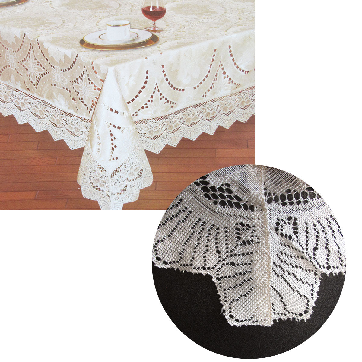 Chapel Gate Sophia Cream Jacquard Cutwork Lace Tablecloth 180 x 270 cm
